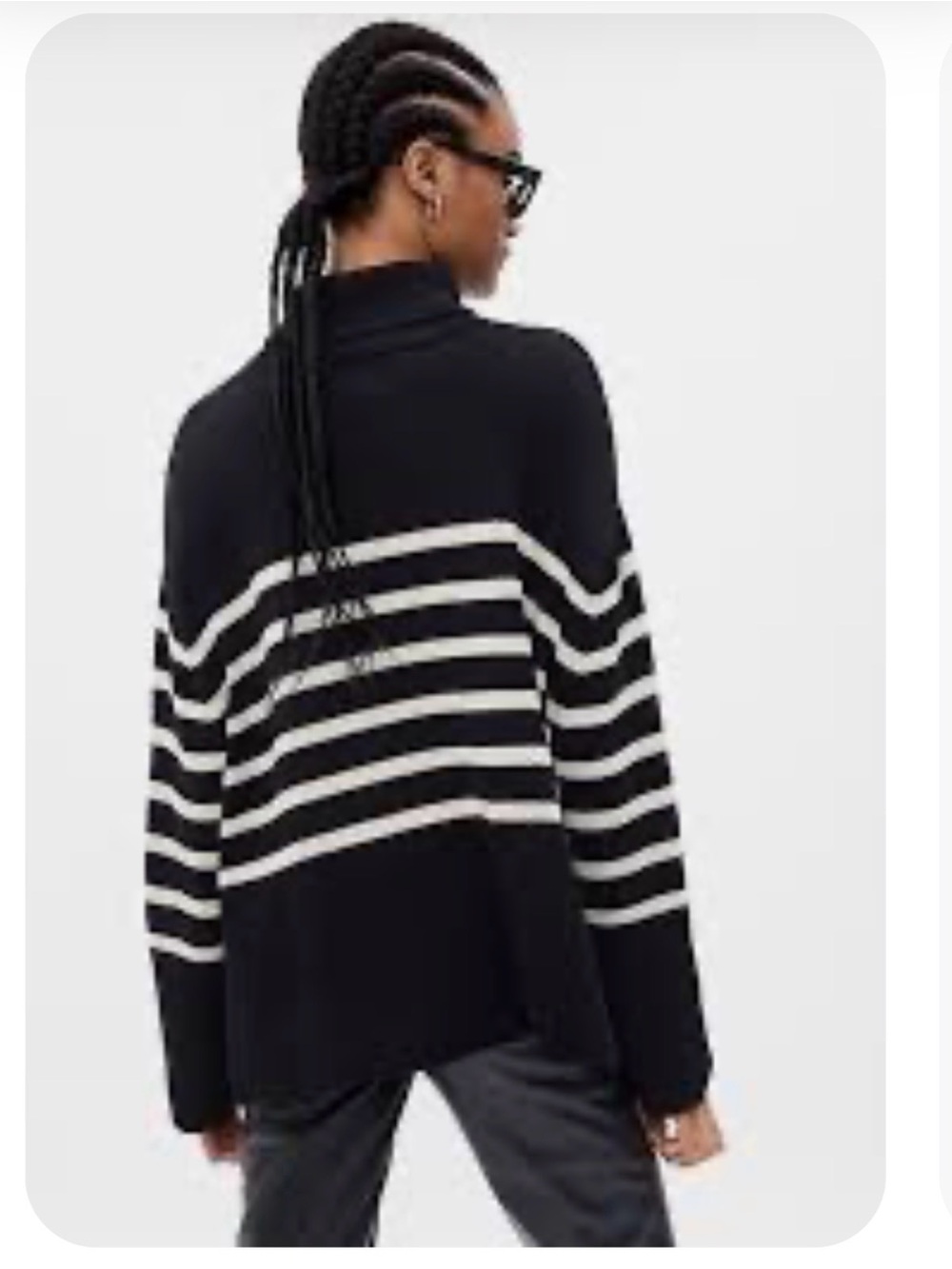 Gap M 24/7 sit hem black-white striped cable knit oversized turtleneck sweater